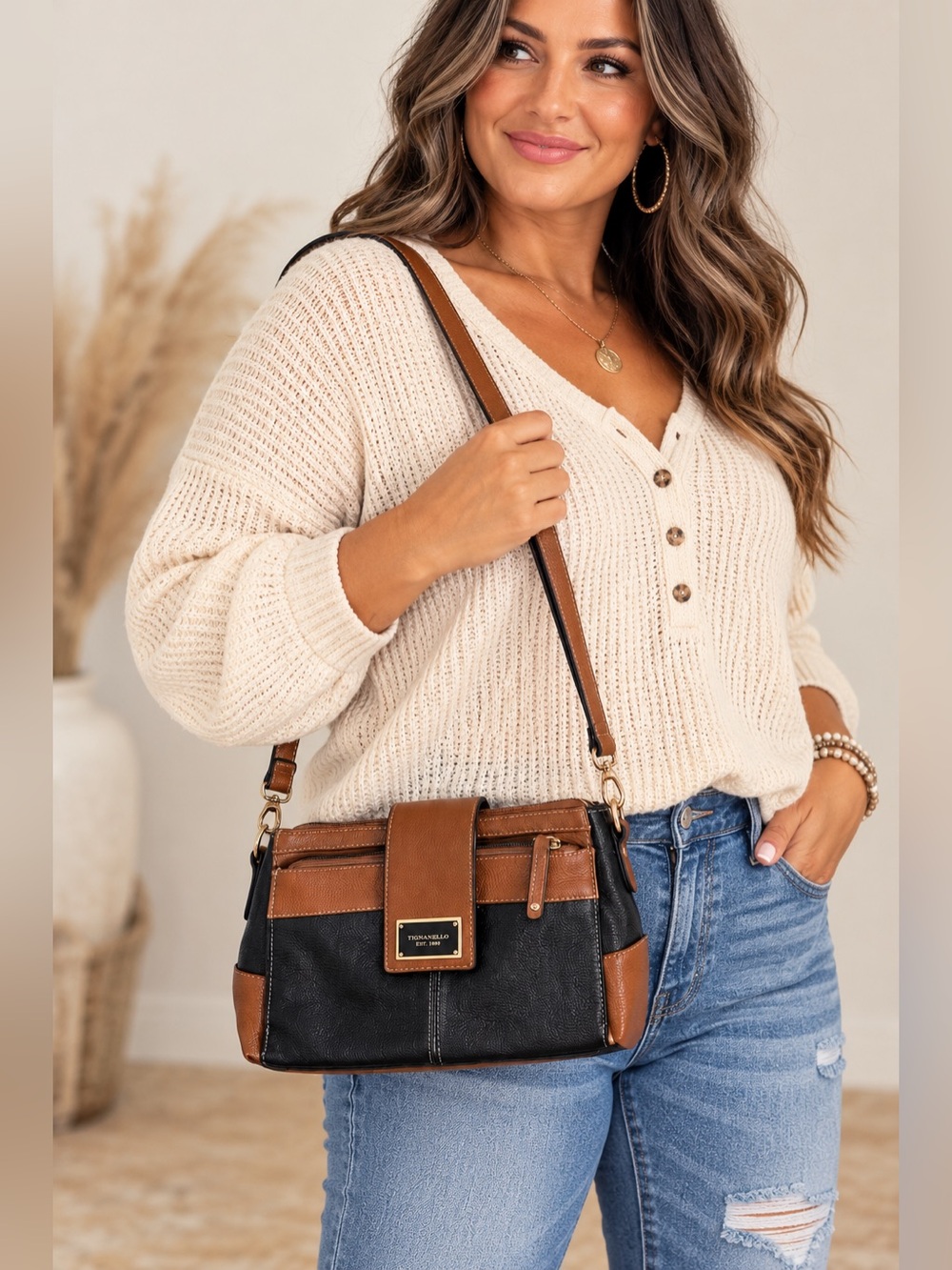 Tignanello Colorful Striped Lining Crossbody Bag